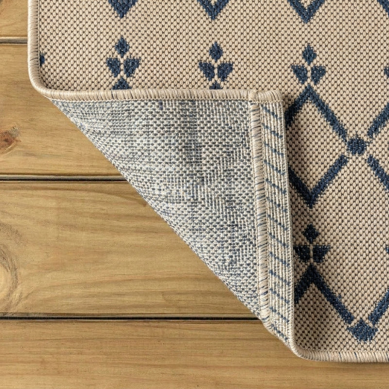 Ourika Moroccan Geometric Textured Weave Indoor/outdoor Runner Rug Beige/Navy / Runner / 2'2" X 8' – BACK