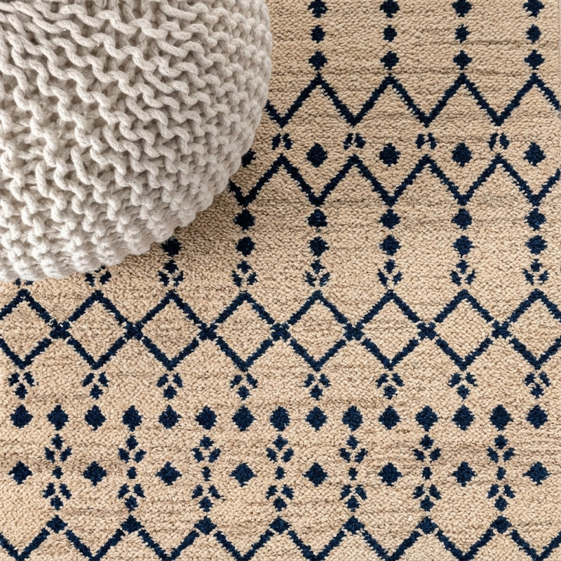 Ourika Moroccan Geometric Textured Weave Indoor/outdoor Runner Rug Beige/Navy / Runner / 2'2" X 8' – DETAIL