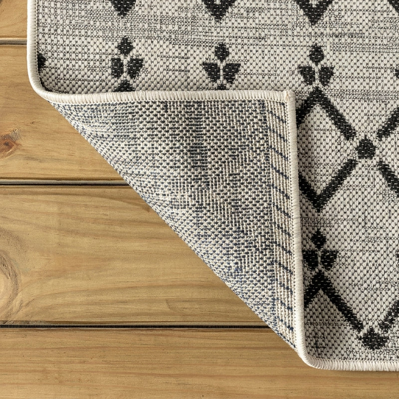 Ourika Moroccan Geometric Textured Weave Indoor/outdoor Runner Rug Cream/Black / Runner / 2'2" X 8' – BACK