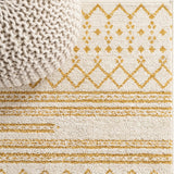 Ourika Moroccan Geometric Textured Weave Indoor/outdoor Runner Rug Cream/Yellow / Runner / 2'2" X 8' – DETAIL