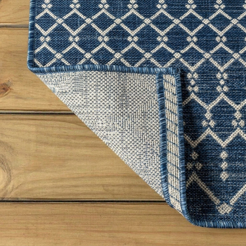 Ourika Moroccan Geometric Textured Weave Indoor/outdoor Runner Rug Navy/Beige / Runner / 2'2" X 8' – BACK