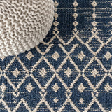 Ourika Moroccan Geometric Textured Weave Indoor/outdoor Runner Rug Navy/Beige / Runner / 2'2" X 8' – DETAIL