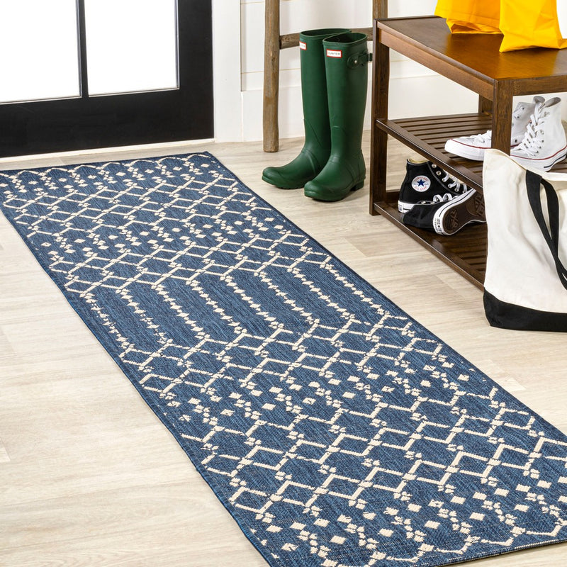 Ourika Moroccan Geometric Textured Weave Indoor/outdoor Runner Rug