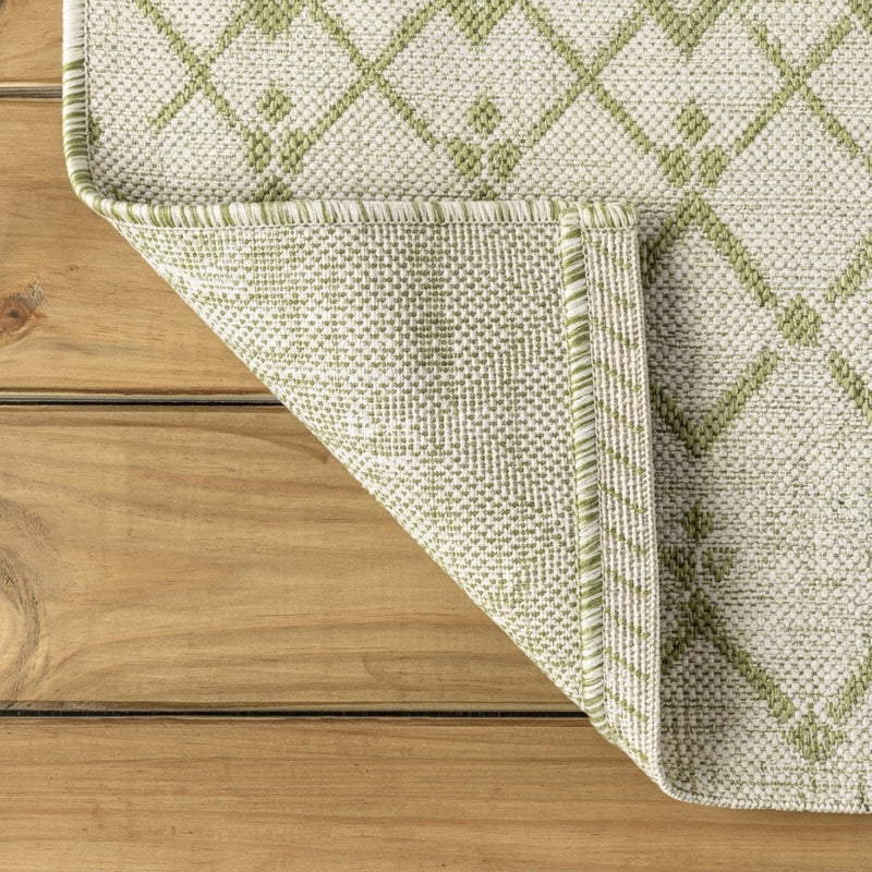 Ourika Moroccan Geometric Textured Weave Indoor/outdoor Runner Rug Cream/Green / Runner / 2'2" X 8' – BACK