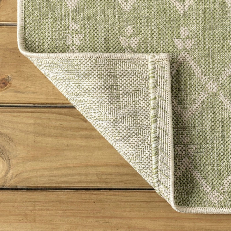 Ourika Moroccan Geometric Textured Weave Indoor/outdoor Runner Rug Light Green/Cream / Runner / 2'2" X 8' – BACK