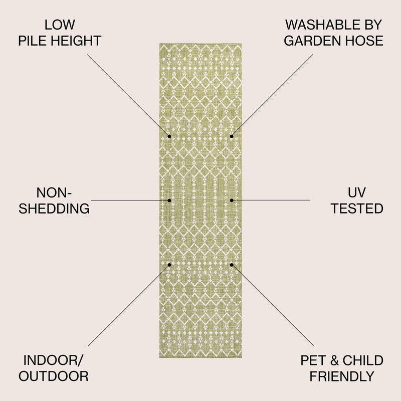 Ourika Moroccan Geometric Textured Weave Indoor/outdoor Runner Rug