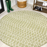 Ourika Moroccan Geometric Textured Weave Indoor/outdoor Round Rug