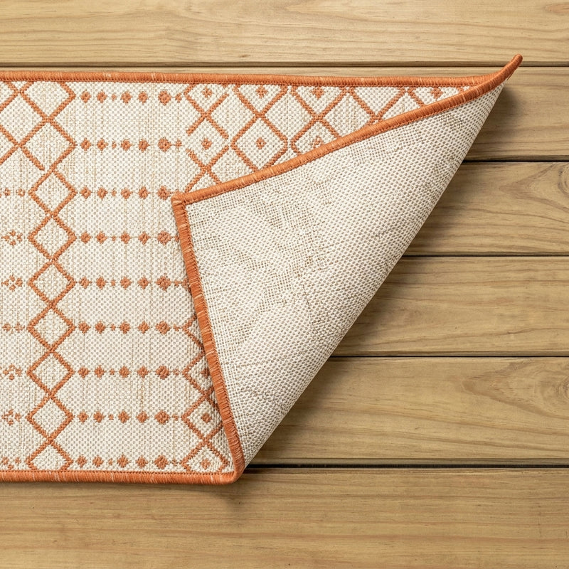 Ourika Moroccan Geometric Textured Weave Indoor/outdoor Runner Rug Cream/Orange / Runner / 2'2" X 8' – BACK