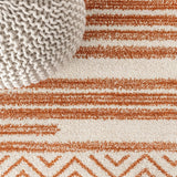 Ourika Moroccan Geometric Textured Weave Indoor/outdoor Runner Rug Cream/Orange / Runner / 2'2" X 8' – DETAIL