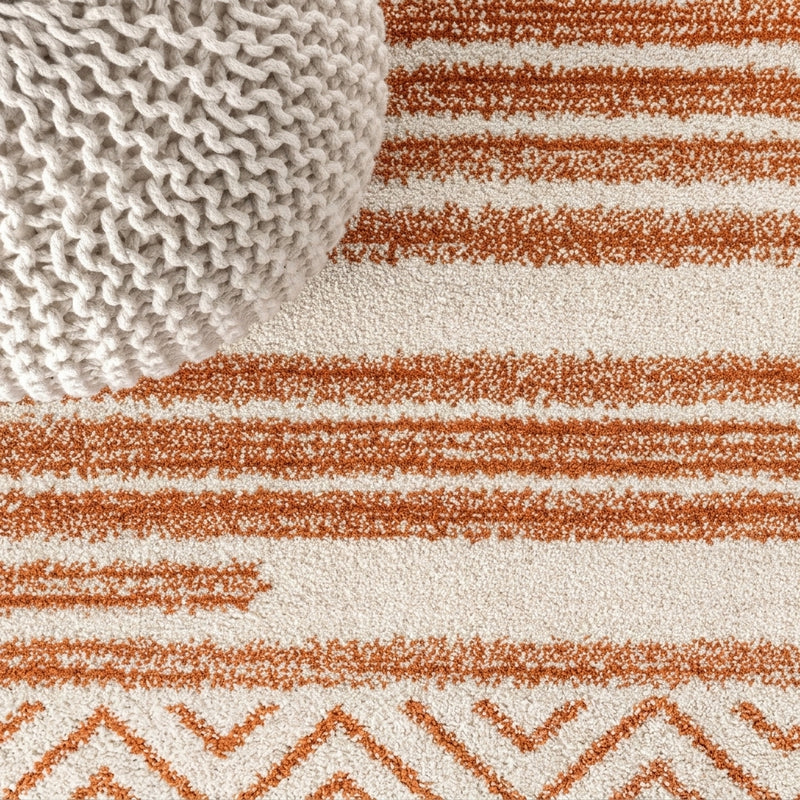Ourika Moroccan Geometric Textured Weave Indoor/outdoor Runner Rug Cream/Orange / Runner / 2'2" X 8' – DETAIL