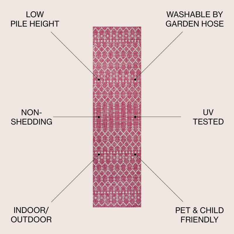 Ourika Moroccan Geometric Textured Weave Indoor/outdoor Runner Rug