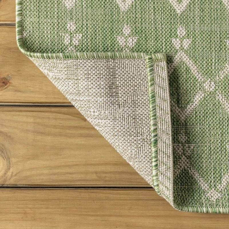 Ourika Moroccan Geometric Textured Weave Indoor/outdoor Runner Rug Green/Ivory / Runner / 2'2" X 8' – BACK