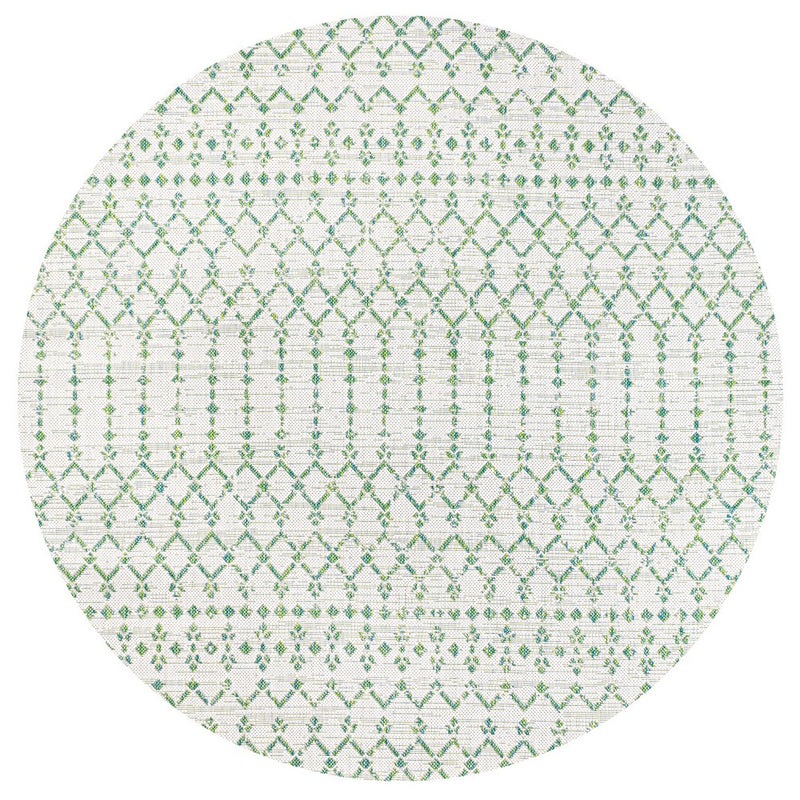 Ourika Moroccan Geometric Textured Weave Indoor/outdoor Round Rug