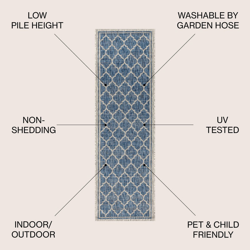Trebol Moroccan Trellis Textured Weave Indoor/outdoor Runner Rug
