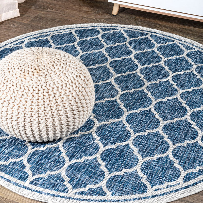 Trebol Moroccan Trellis Textured Weave Indoor/outdoor Round Rug