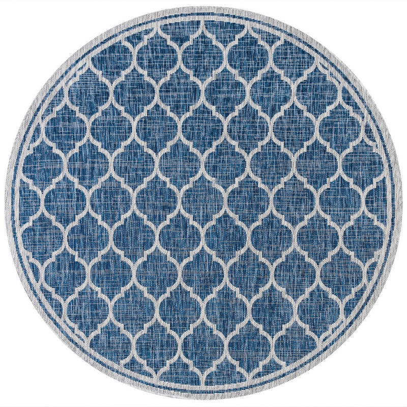 Trebol Moroccan Trellis Textured Weave Indoor/outdoor Round Rug