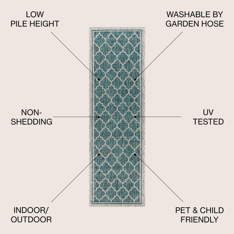 Trebol Moroccan Trellis Textured Weave Indoor/outdoor Runner Rug