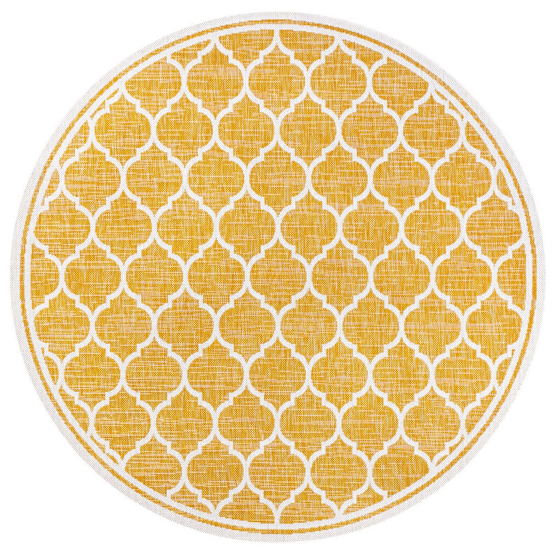 Trebol Moroccan Trellis Textured Weave Indoor/outdoor Round Rug