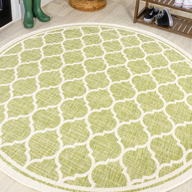 Trebol Moroccan Trellis Textured Weave Indoor/outdoor Round Rug