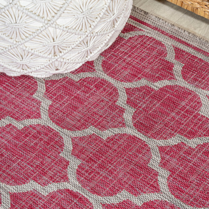 Trebol Moroccan Trellis Textured Weave Indoor/outdoor Round Rug