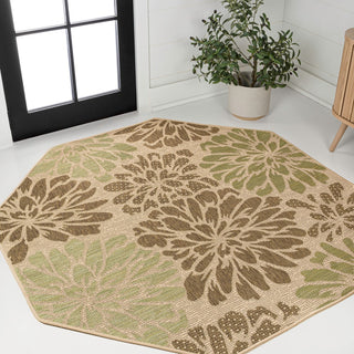 Zinnia Modern Floral Textured Weave Indoor/outdoor Octagon Rug