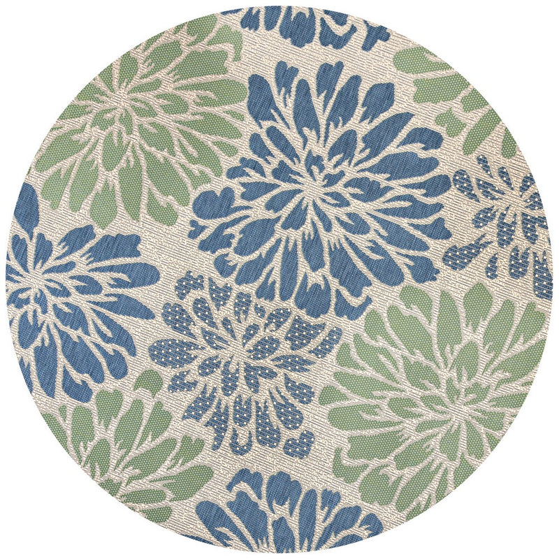 Zinnia Modern Floral Textured Weave Indoor/outdoor Round Rug