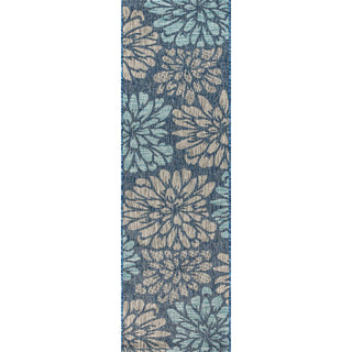 Zinnia Modern Floral Textured Weave Indoor/outdoor Runner Rug