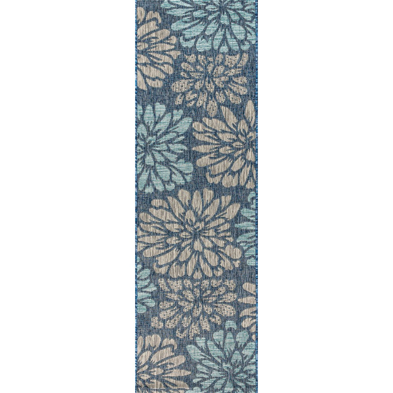 Zinnia Modern Floral Textured Weave Indoor/outdoor Runner Rug