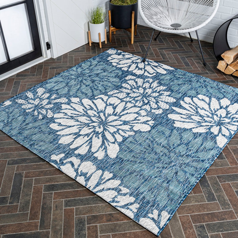 Zinnia Modern Floral Textured Weave Indoor/outdoor Square Rug