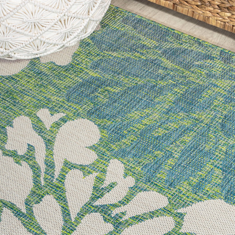 Zinnia Modern Floral Textured Weave Indoor/outdoor Round Rug