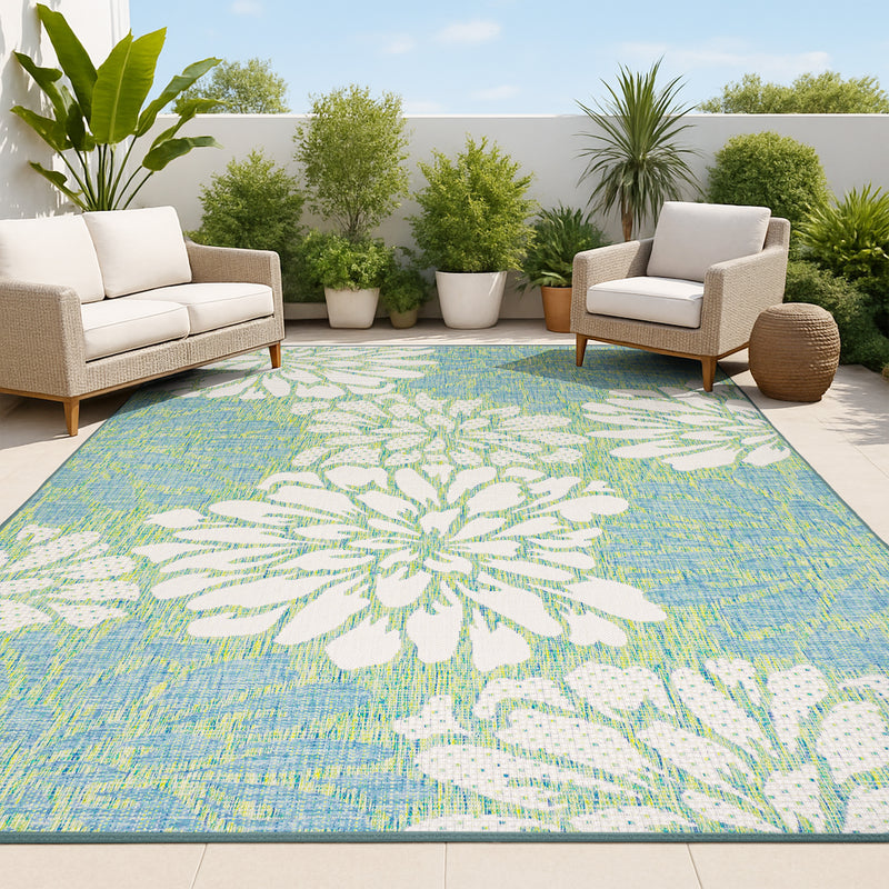 Zinnia Modern Floral Textured Weave Indoor/outdoor Area Rug