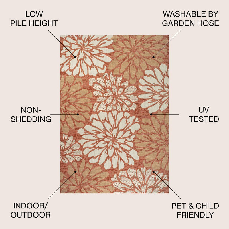 Zinnia Modern Floral Textured Weave Indoor/outdoor Area Rug