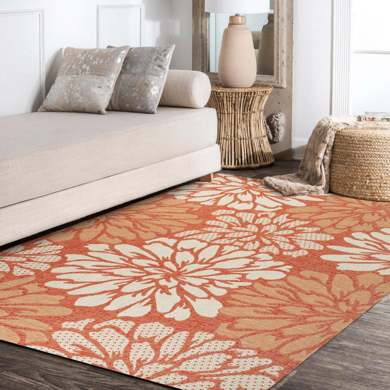 Zinnia Modern Floral Textured Weave Indoor/outdoor Area Rug