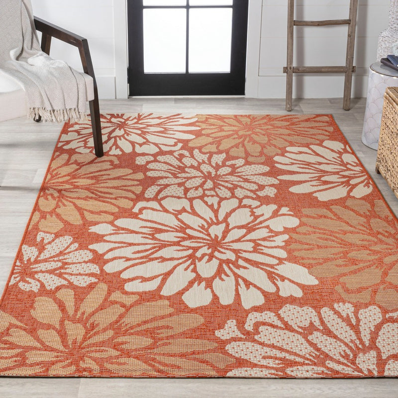 Zinnia Modern Floral Textured Weave Indoor/outdoor Area Rug