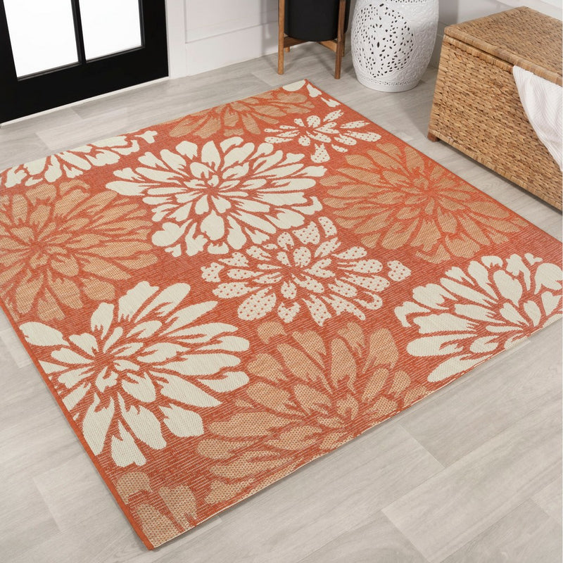 Zinnia Modern Floral Textured Weave Indoor/outdoor Square Rug