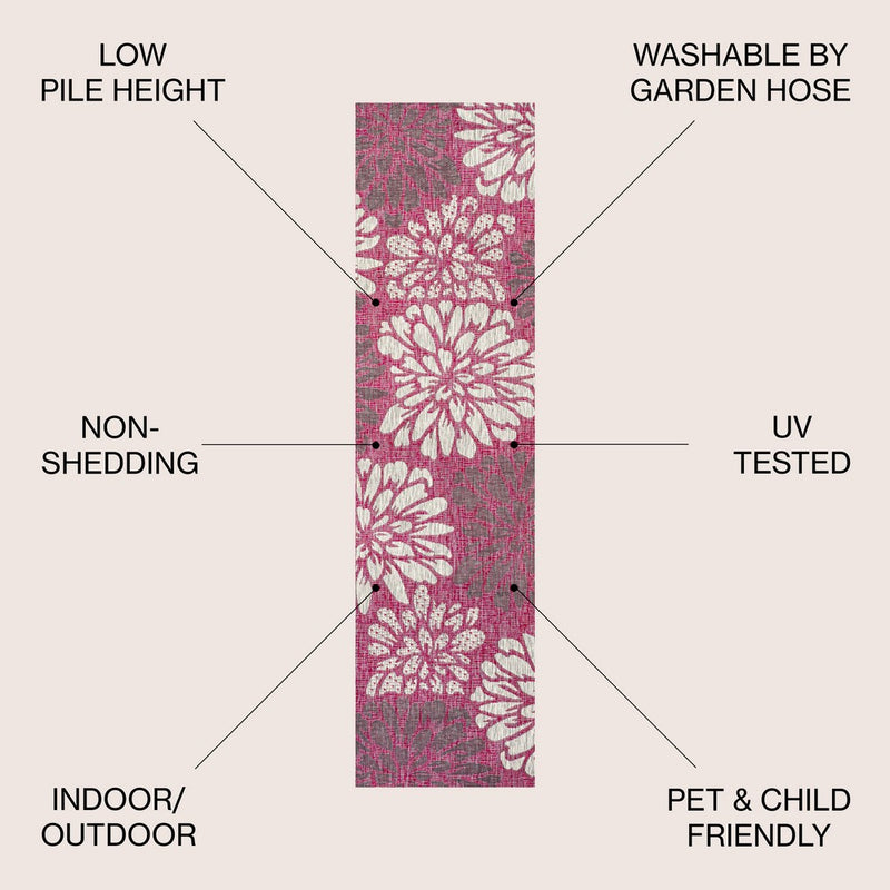 Zinnia Modern Floral Textured Weave Indoor/outdoor Runner Rug