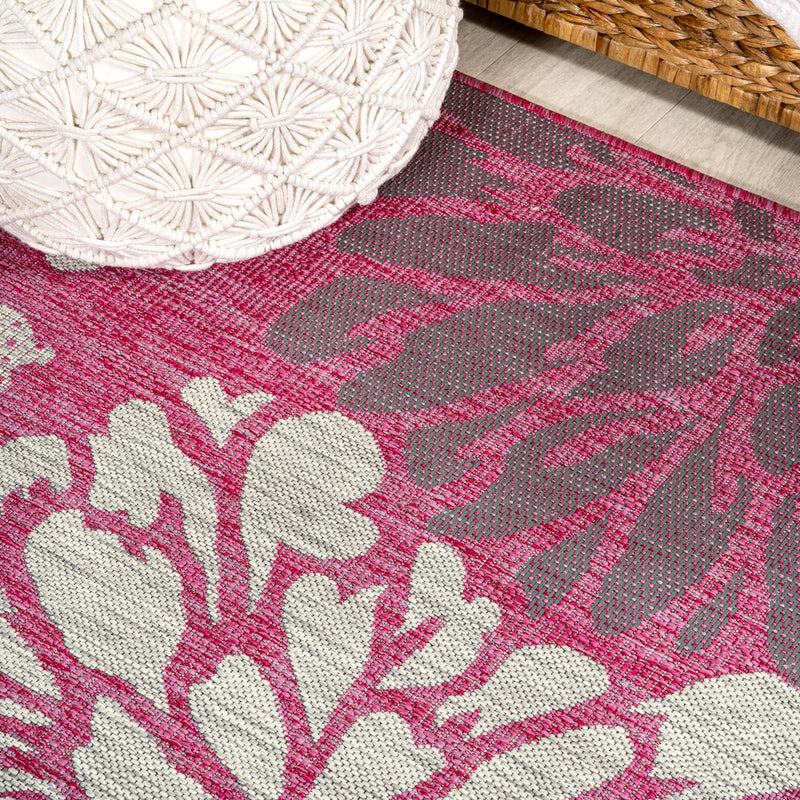Zinnia Modern Floral Textured Weave Indoor/outdoor Square Rug