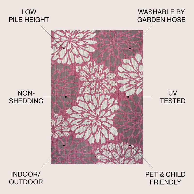 Zinnia Modern Floral Textured Weave Indoor/outdoor Area Rug