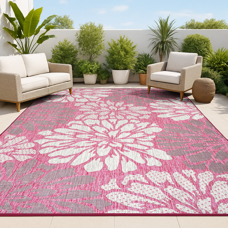 Zinnia Modern Floral Textured Weave Indoor/outdoor Area Rug