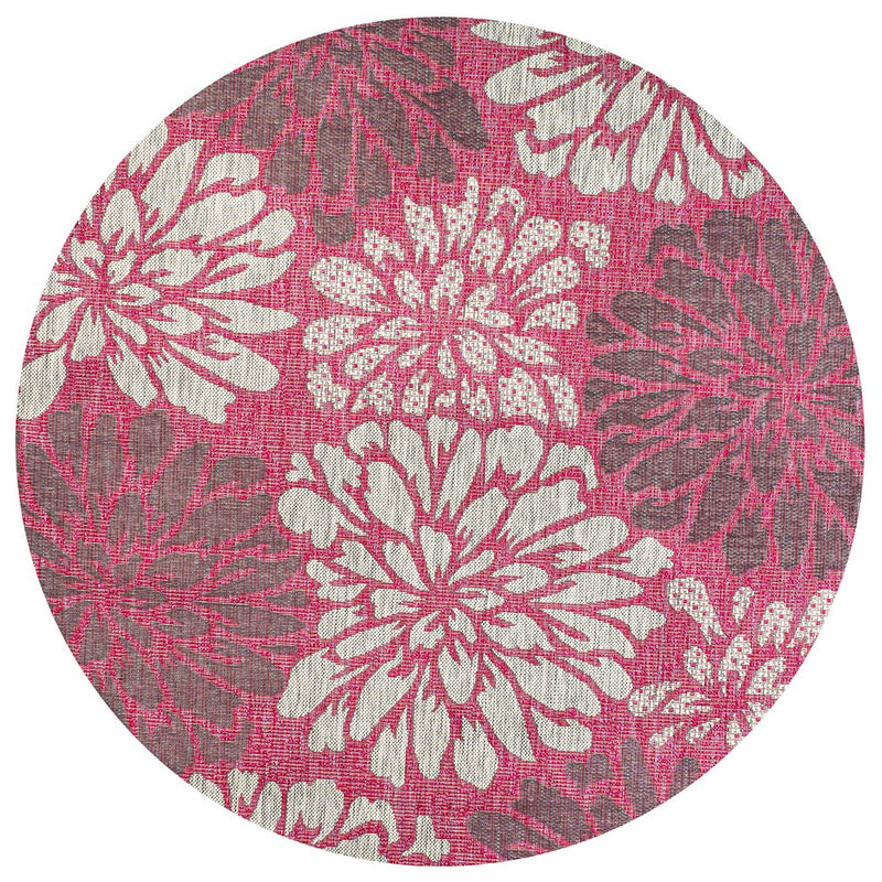 Zinnia Modern Floral Textured Weave Indoor/outdoor Round Rug
