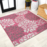 Zinnia Modern Floral Textured Weave Indoor/outdoor Square Rug