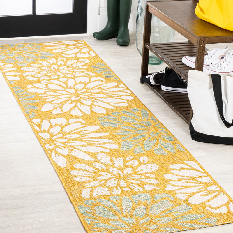 Zinnia Modern Floral Textured Weave Indoor/outdoor Runner Rug