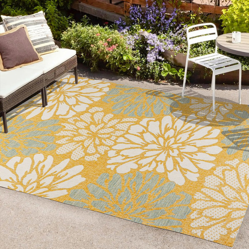 Zinnia Modern Floral Textured Weave Indoor/outdoor Area Rug