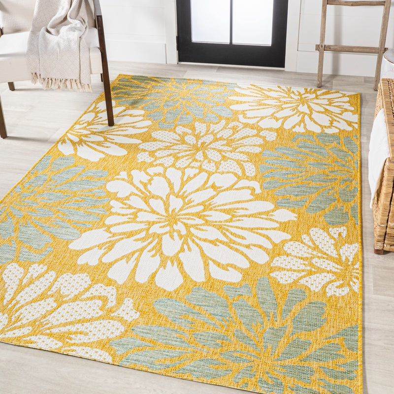 Zinnia Modern Floral Textured Weave Indoor/outdoor Area Rug