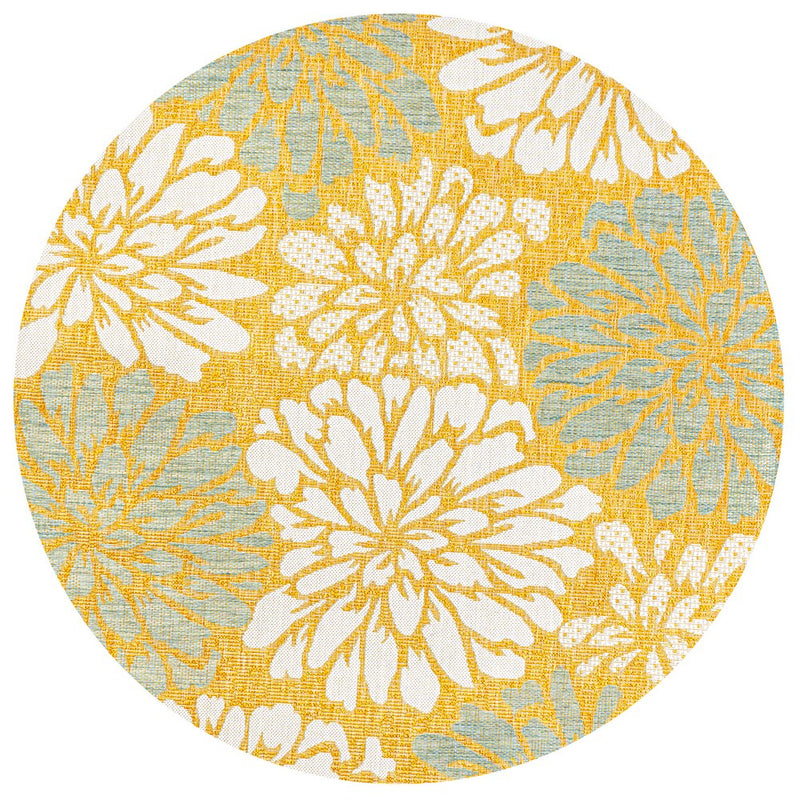 Zinnia Modern Floral Textured Weave Indoor/outdoor Round Rug