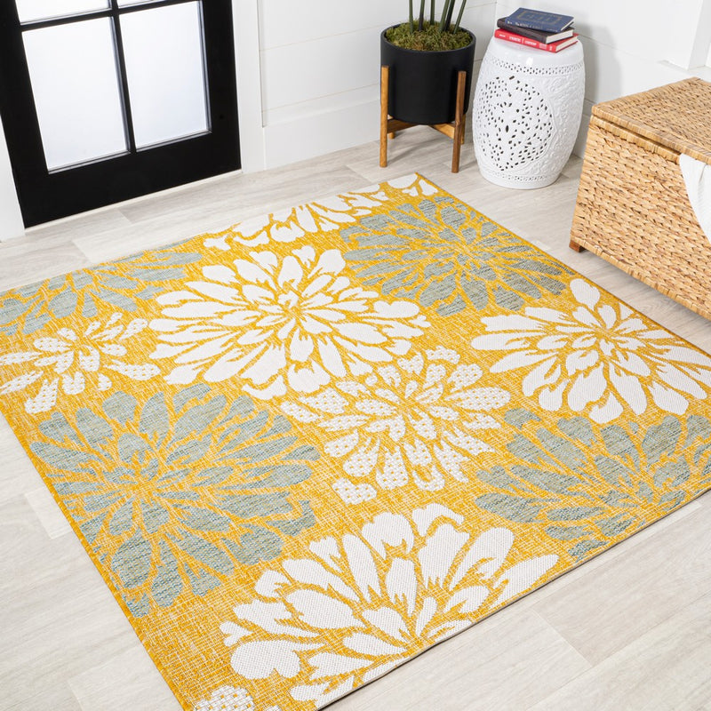 Zinnia Modern Floral Textured Weave Indoor/outdoor Square Rug