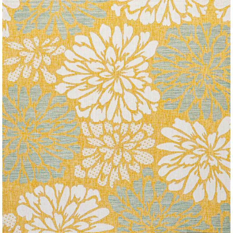 Zinnia Modern Floral Textured Weave Indoor/outdoor Square Rug