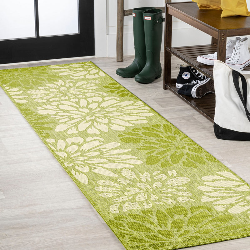 Zinnia Modern Floral Textured Weave Indoor/outdoor Runner Rug