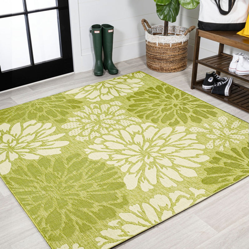 Zinnia Modern Floral Textured Weave Indoor/outdoor Square Rug