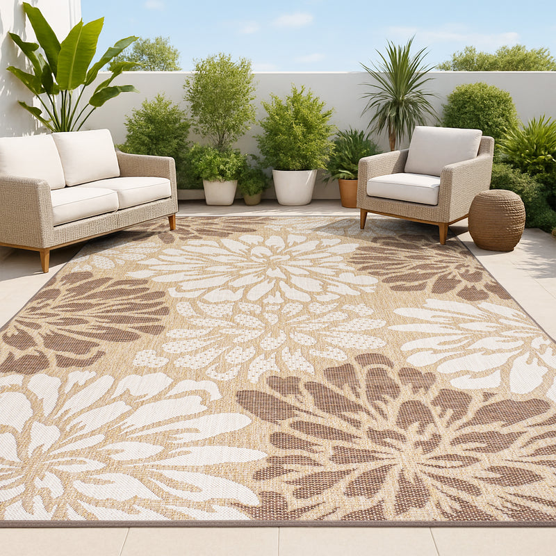 Zinnia Modern Floral Textured Weave Indoor/outdoor Area Rug